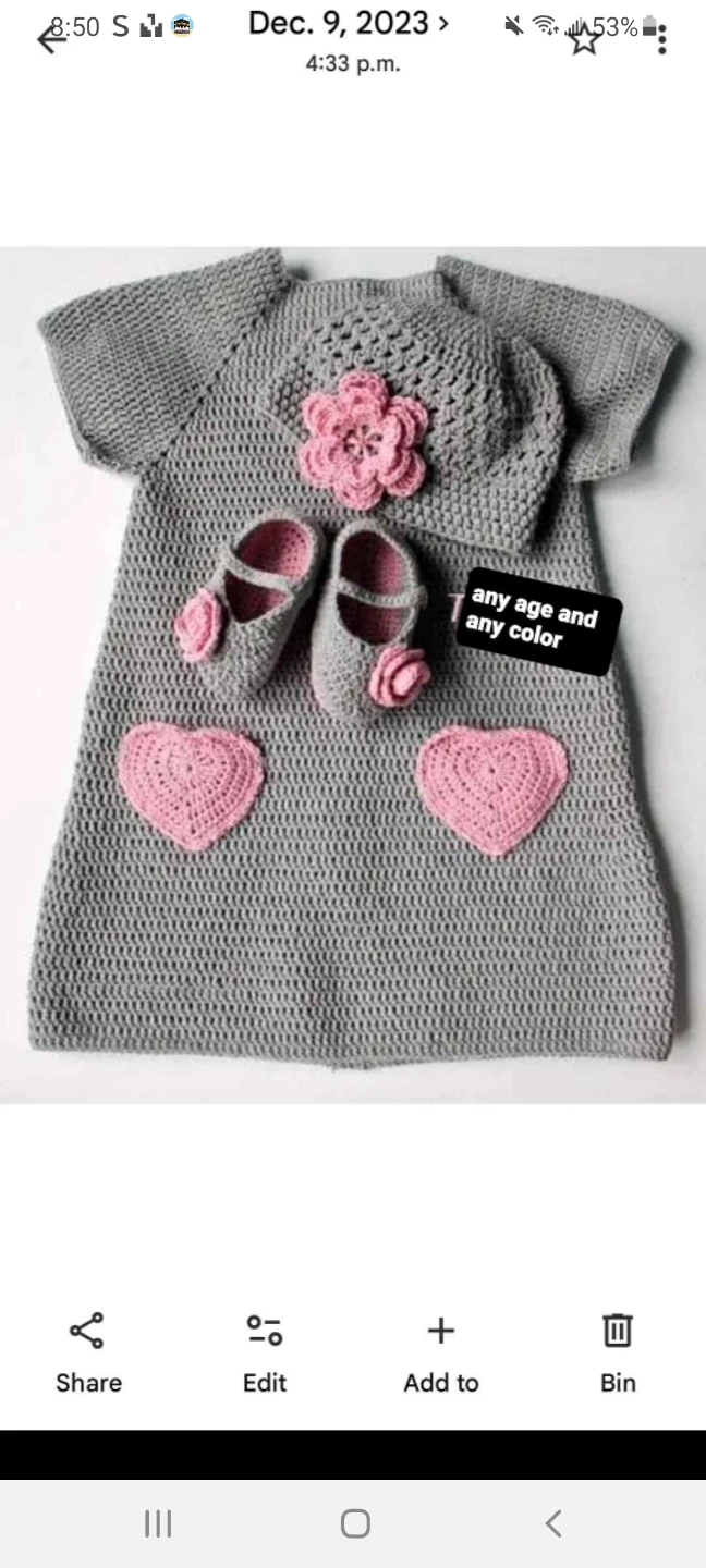 Handmade Crochet Baby Dress Set in Grey and Pink