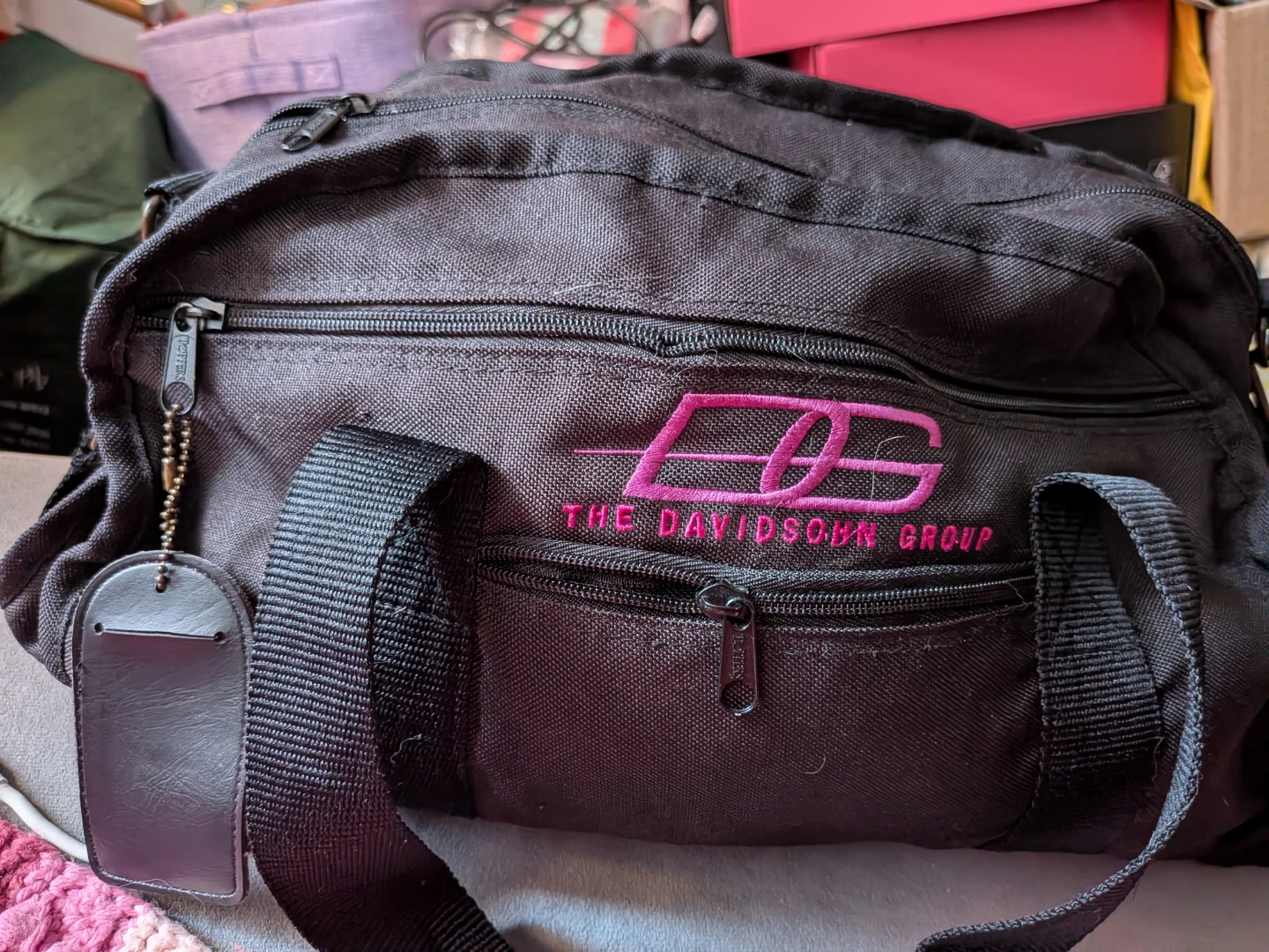 Black Duffle Bag with Disney Castle and Davidson Group Logo