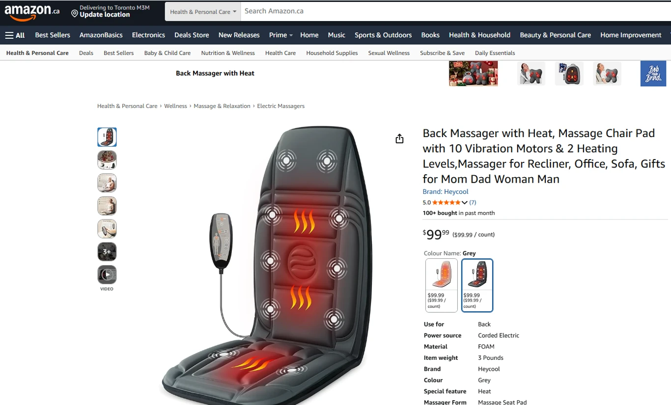 Back Massage Seat Cushion with Heat and Vibration - NEW