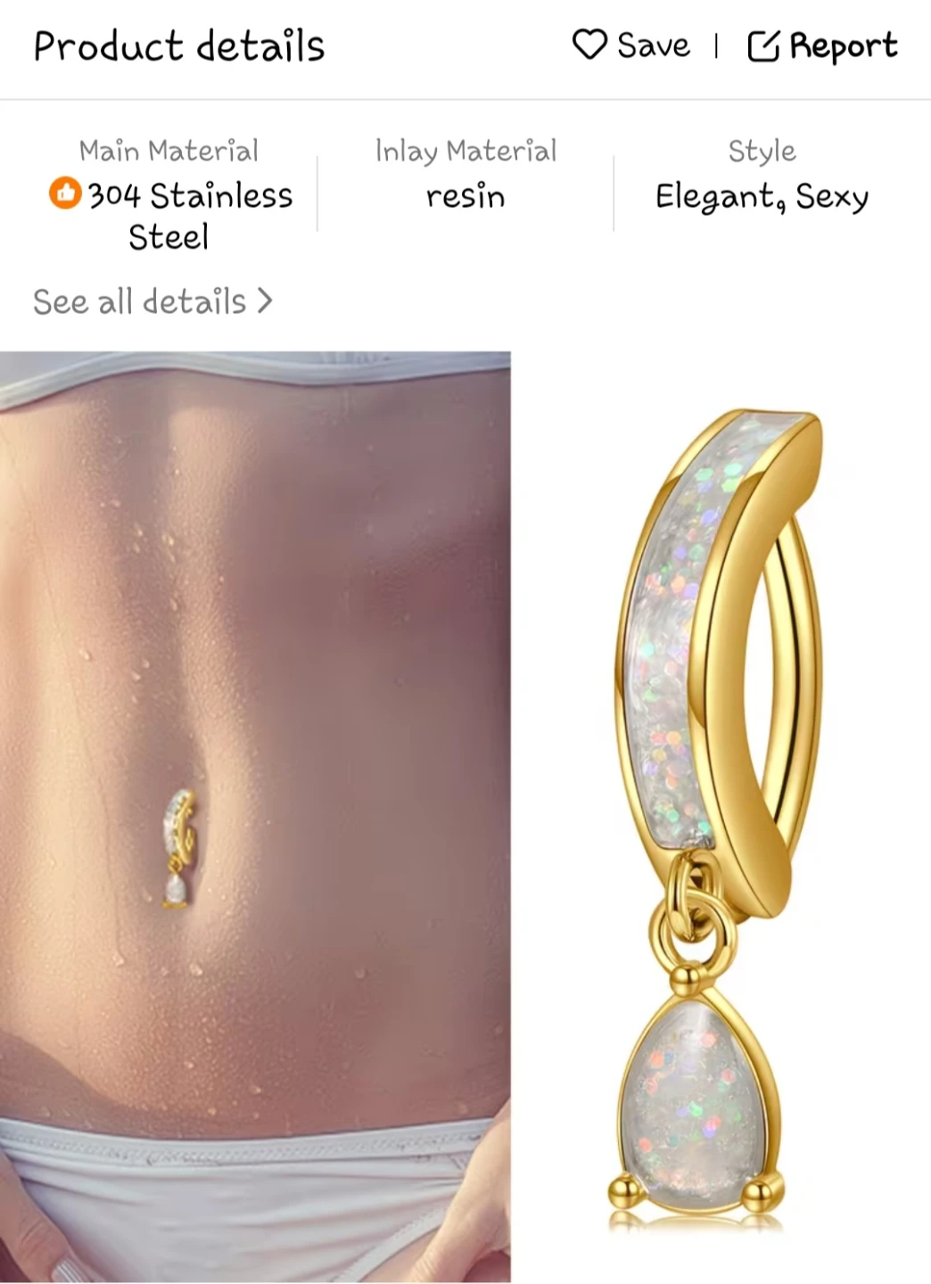Gold Tone Teardrop Belly Button Ring✨️🩷💍