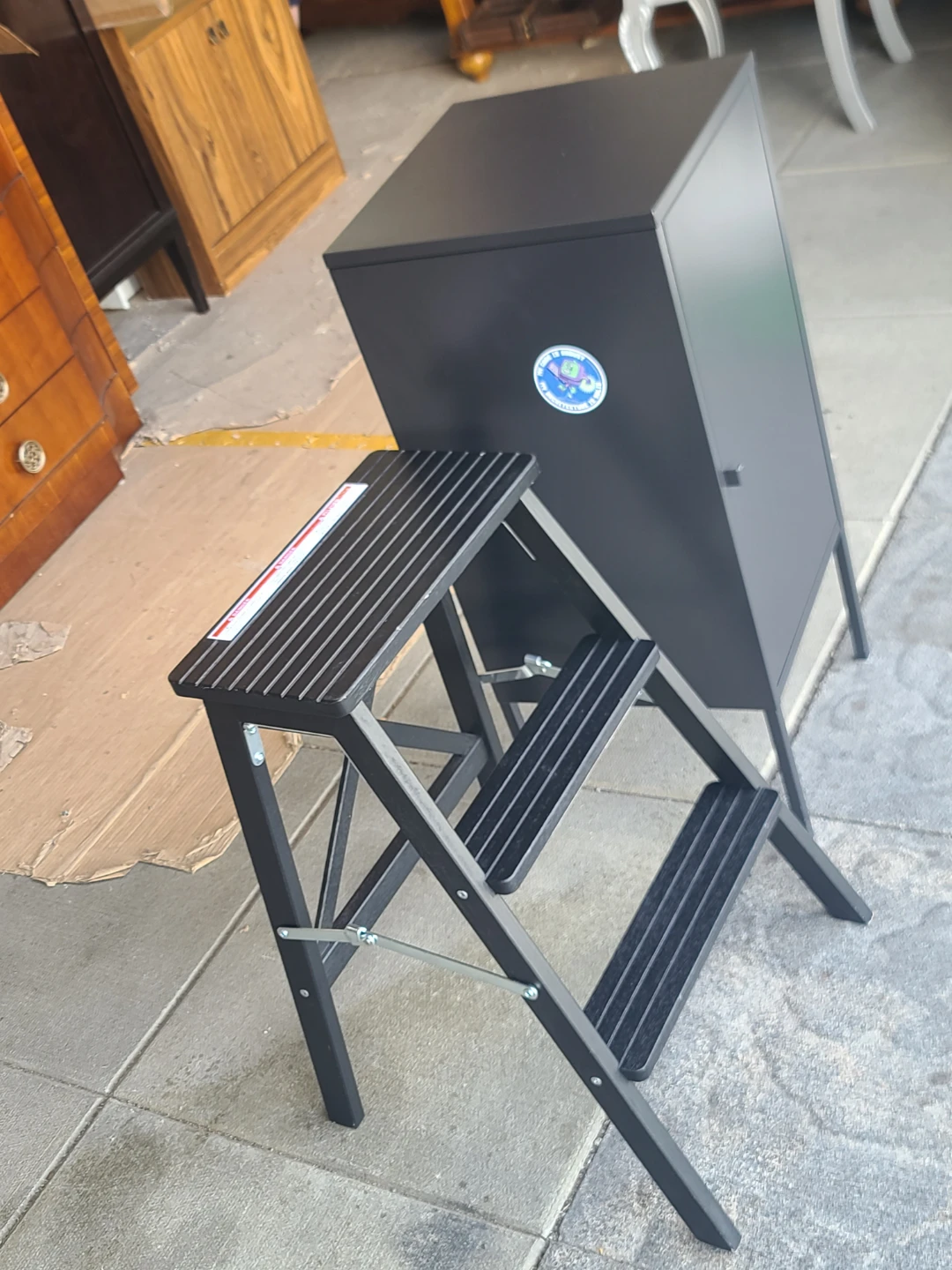 Black Metal Storage Cabinet with Step Stool - photo 2