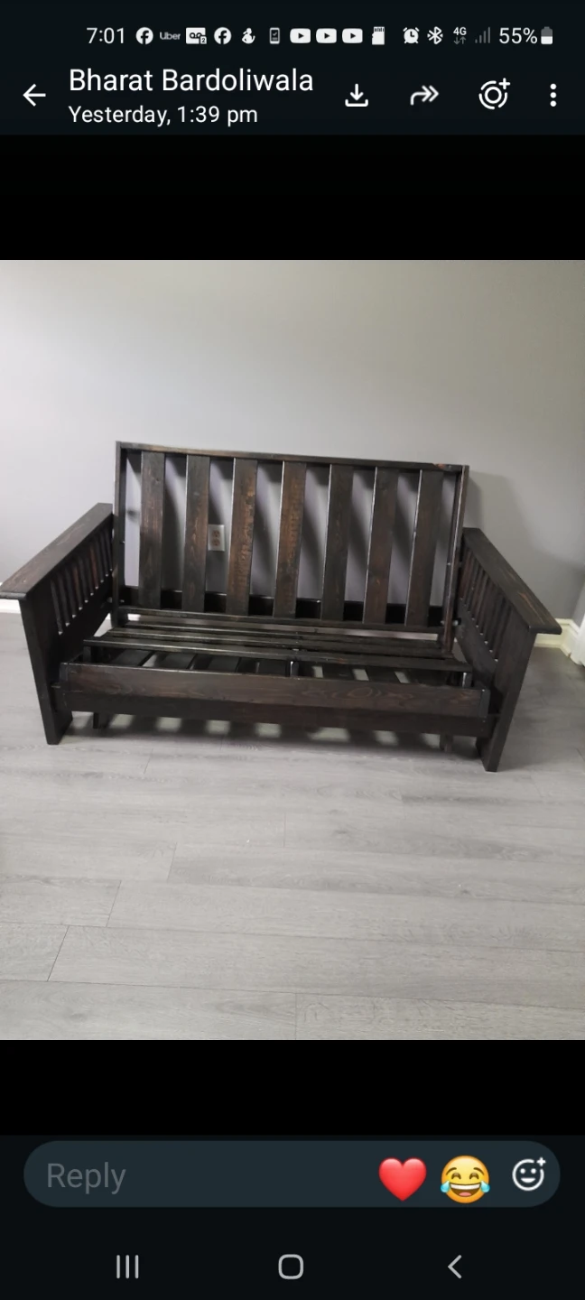 Wooden Futon Sofa Bed with Blue Mattress - photo 2