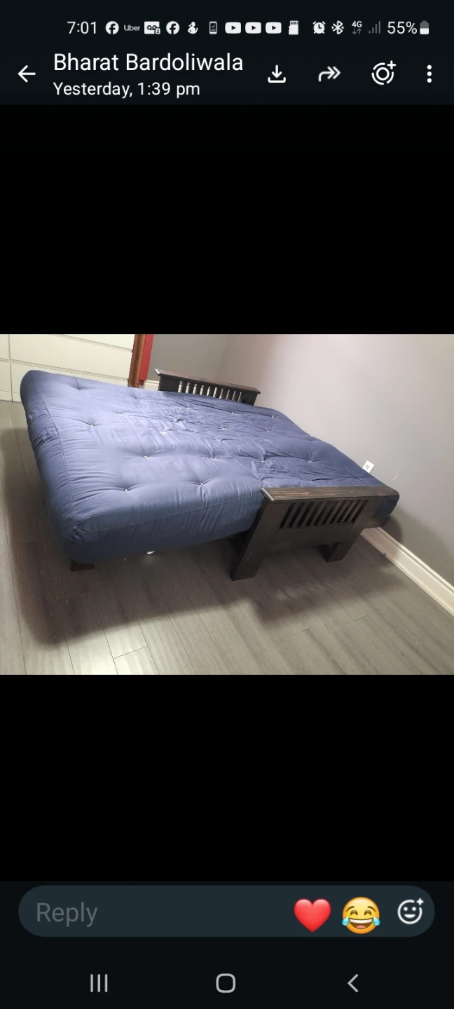 Wooden Futon Sofa Bed with Blue Mattress - photo 3