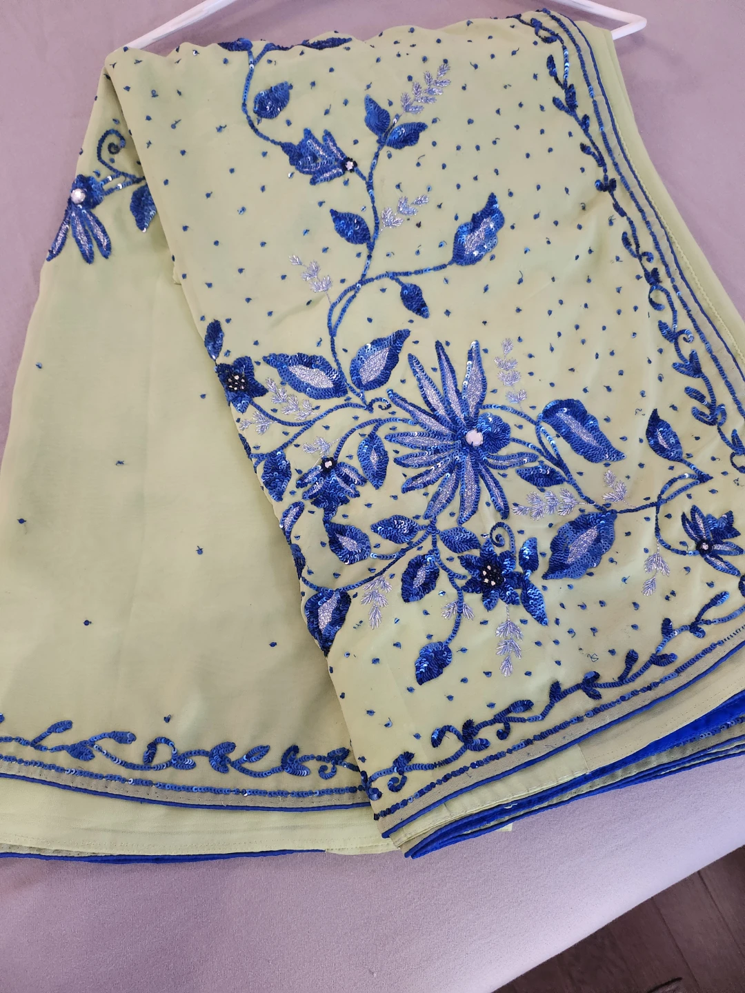 Women's Sarees - Purple and Green with blue embroidery