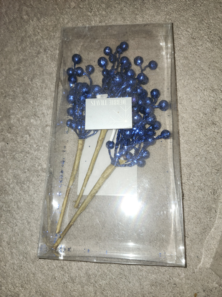 Debbie Travis Blue Glitter Berry Picks (Set of 3)