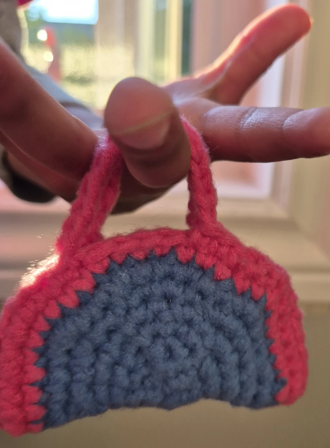 Crocheted Mini Handbag Charm - Pink and Blue