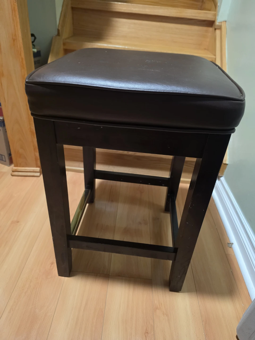 Dark Brown Faux Leather Footstool Stool - photo 3