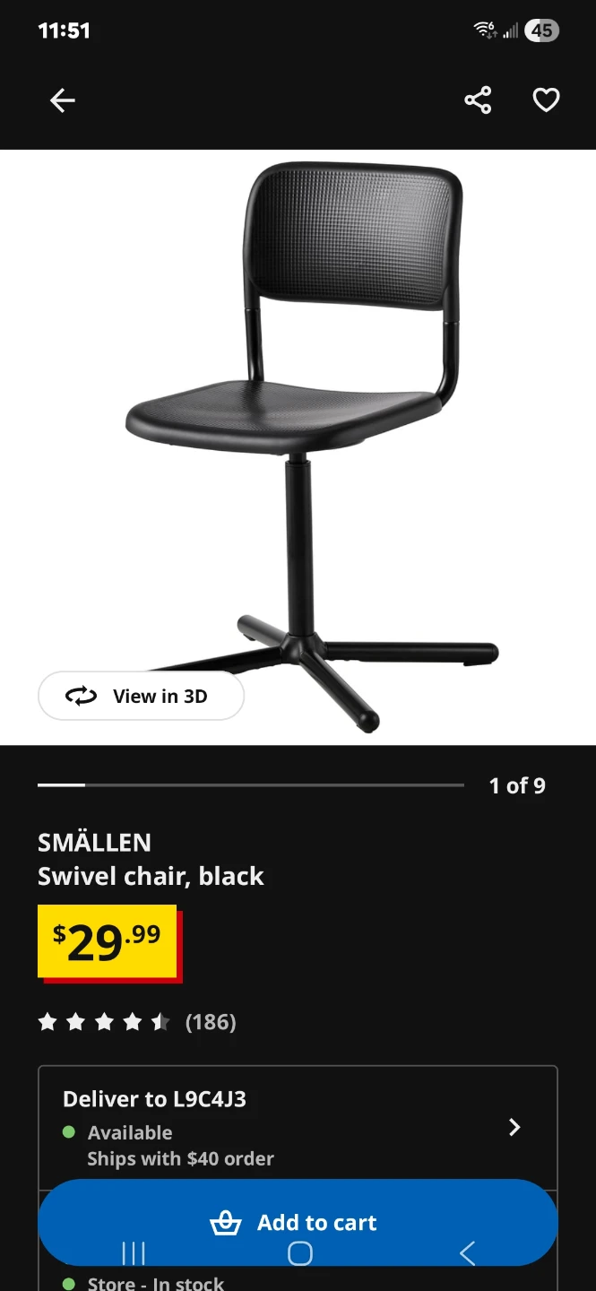 IKEA SMÄLLEN Swivel Chair, Black