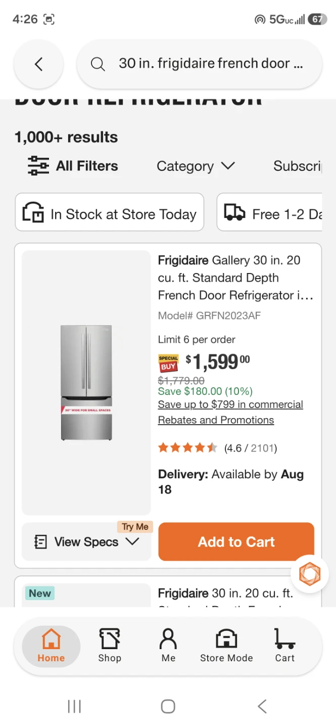 New Frigidaire 30in Stainless steel french door refrigerator - photo 2