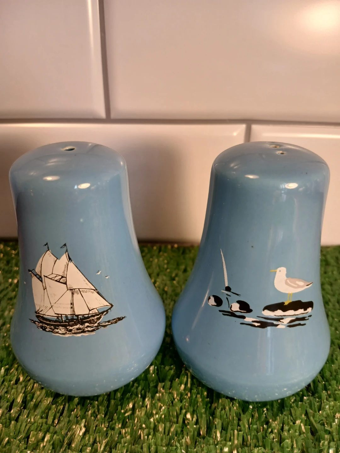 Kingswear Pottery Salt and Pepper Shakers - Blue Nautical Design - photo 5