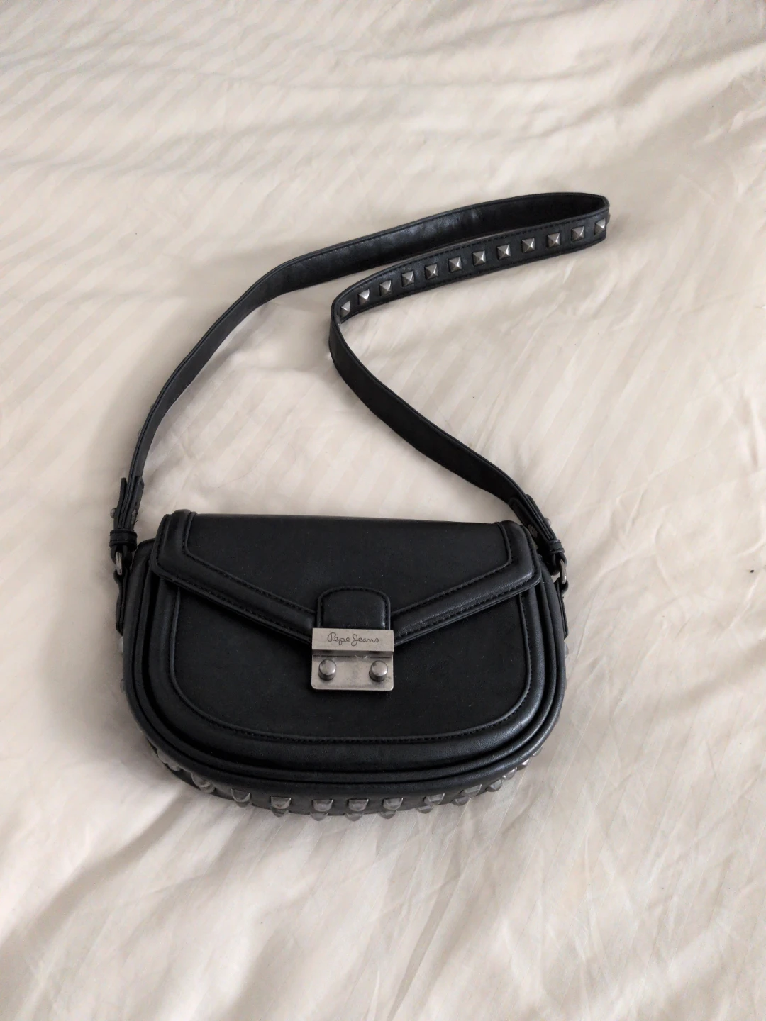 Pepe Jeans Black Studded Crossbody Bag