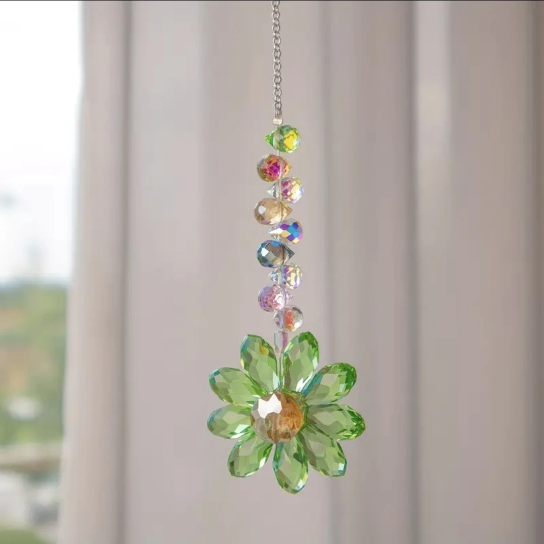 Green Crystal Flower Sun Catcher