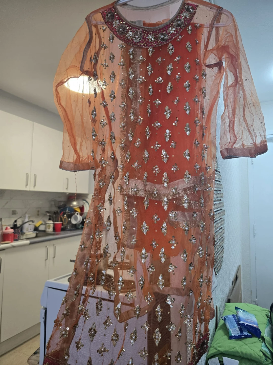 Embellished Orange Kurti with Pink Sharara Pants - photo 2