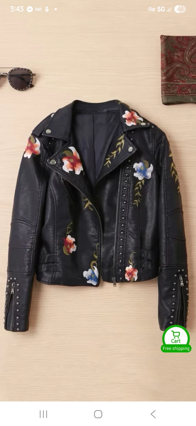 NEW Black Embroidered Faux Leather Moto Jacket 🌼 🌸