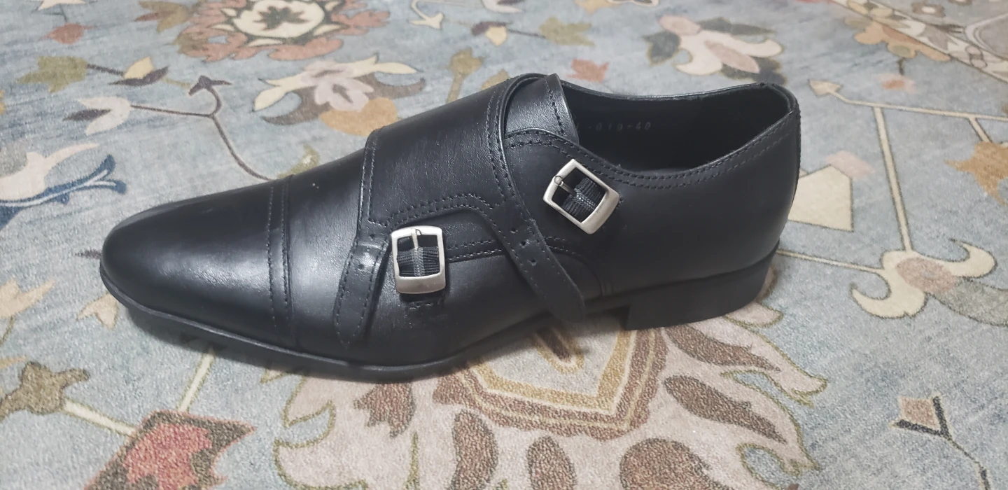 NDURE Men's Black Leather Double Monk Strap Shoes - photo 3