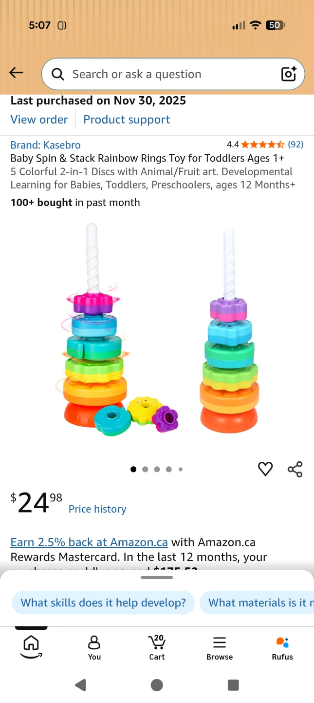 Baby spinning stacking toy