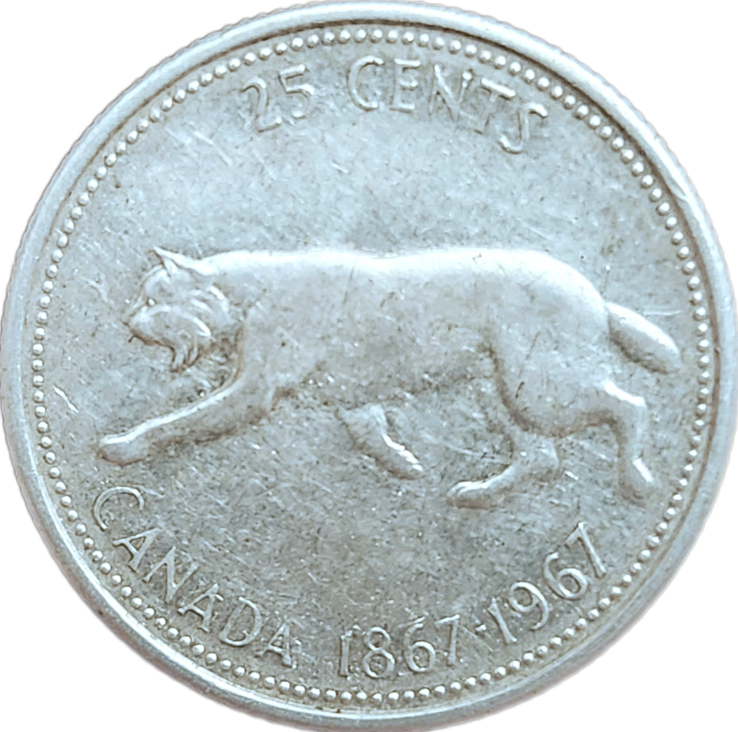 Silver Canada 1967 Centennial Quarter.