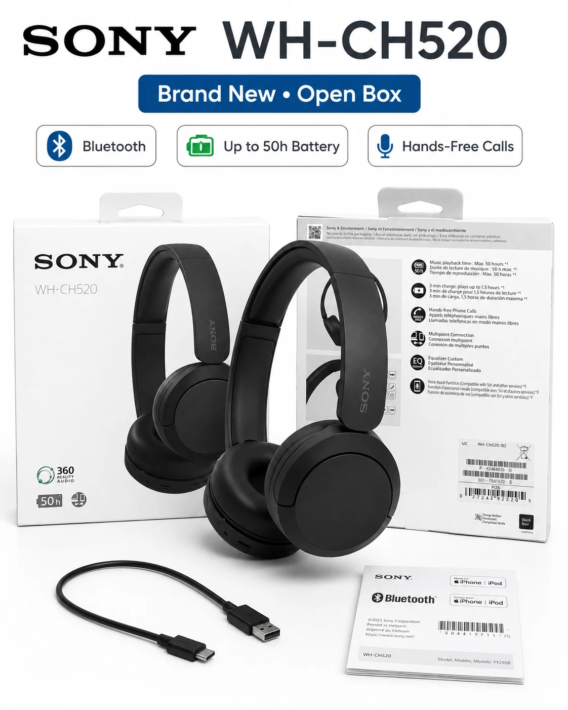 🎧 Sony WH-CH520 Wireless Headphones – Brand New, Open Box! ✨ - photo 3