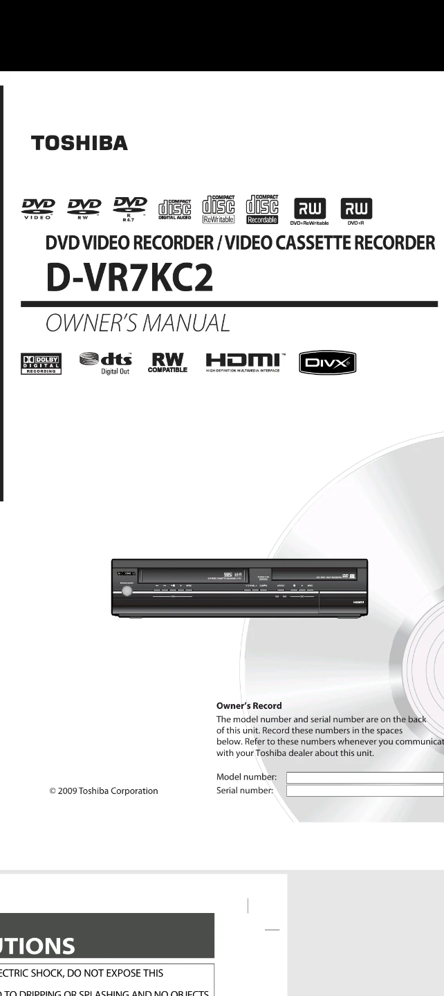 Toshiba DVD-R Hi-Fi VCR HDMI Recorder - photo 5