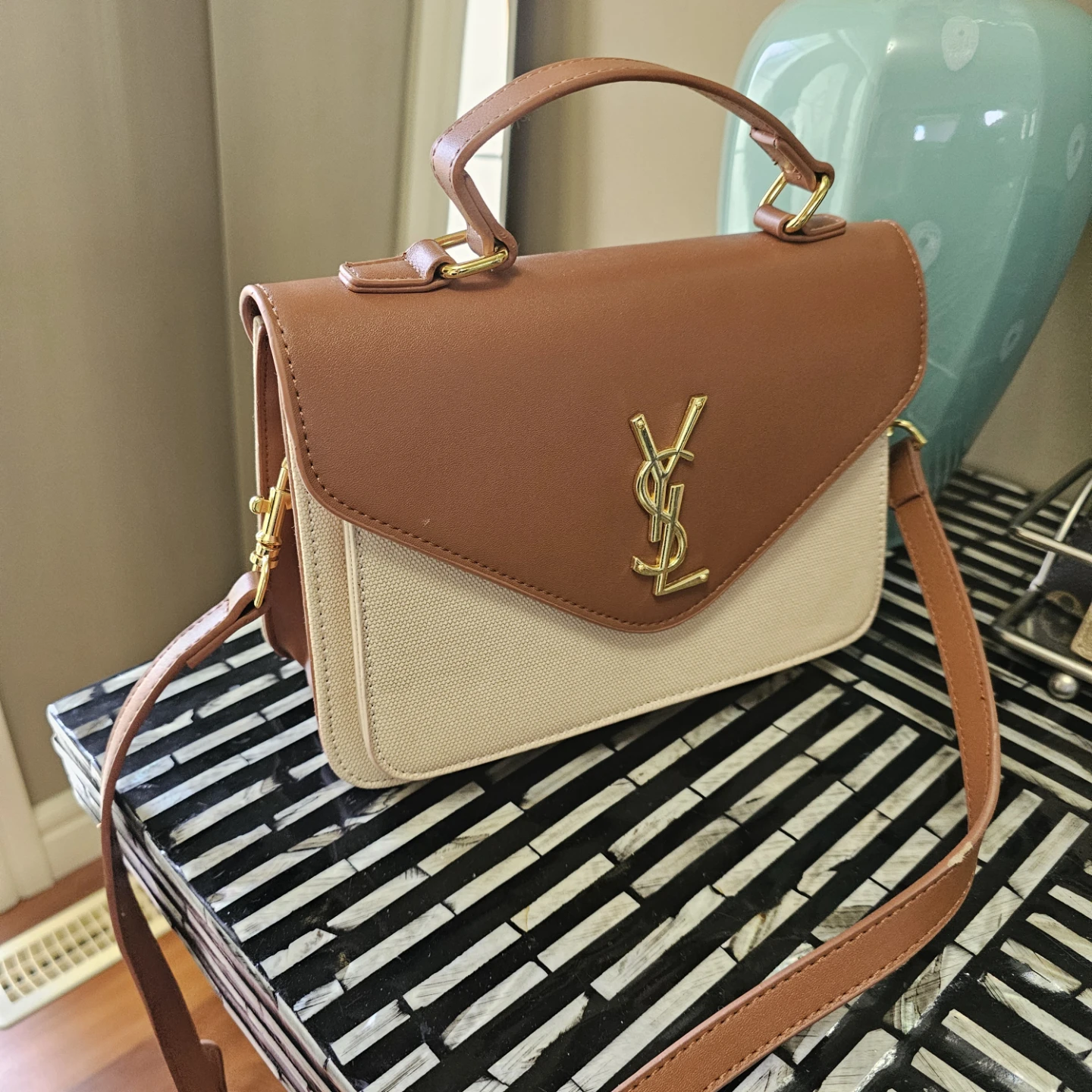 Brown and Beige Crossbody Purse