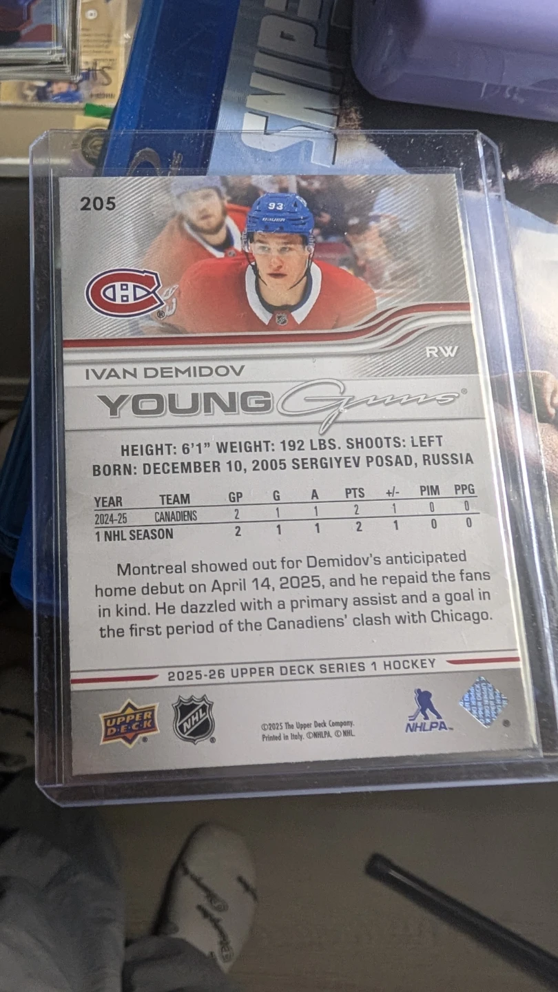 Ivan Demidov 2025-26 Upper Deck Series 1 Young Guns Hockey Card - photo 2