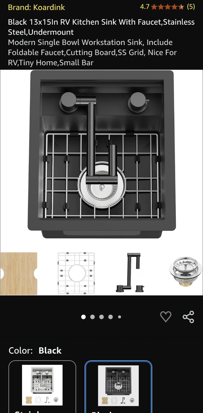 Koardink Black 13x15 Inch RV Kitchen Sink