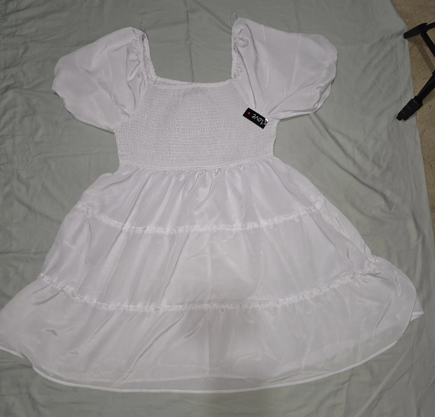 Love White Puff Sleeve Smocked Tiered Dress