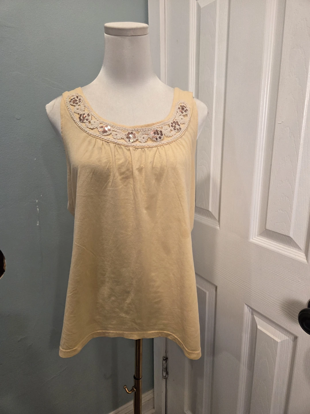 Project Tank Top Size L Yellow Sequin Embellished Neckline
