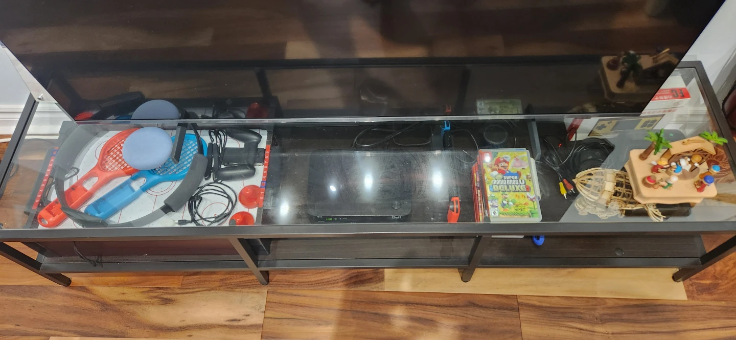 Glass top media console with metal frame - photo 3