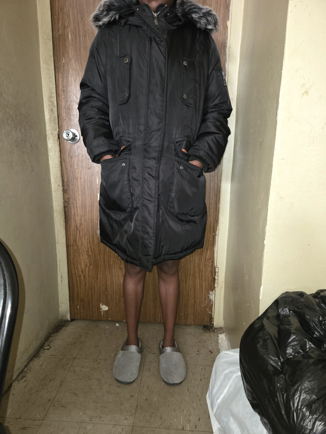 Black Parka Jacket with Fur Hood - photo 2