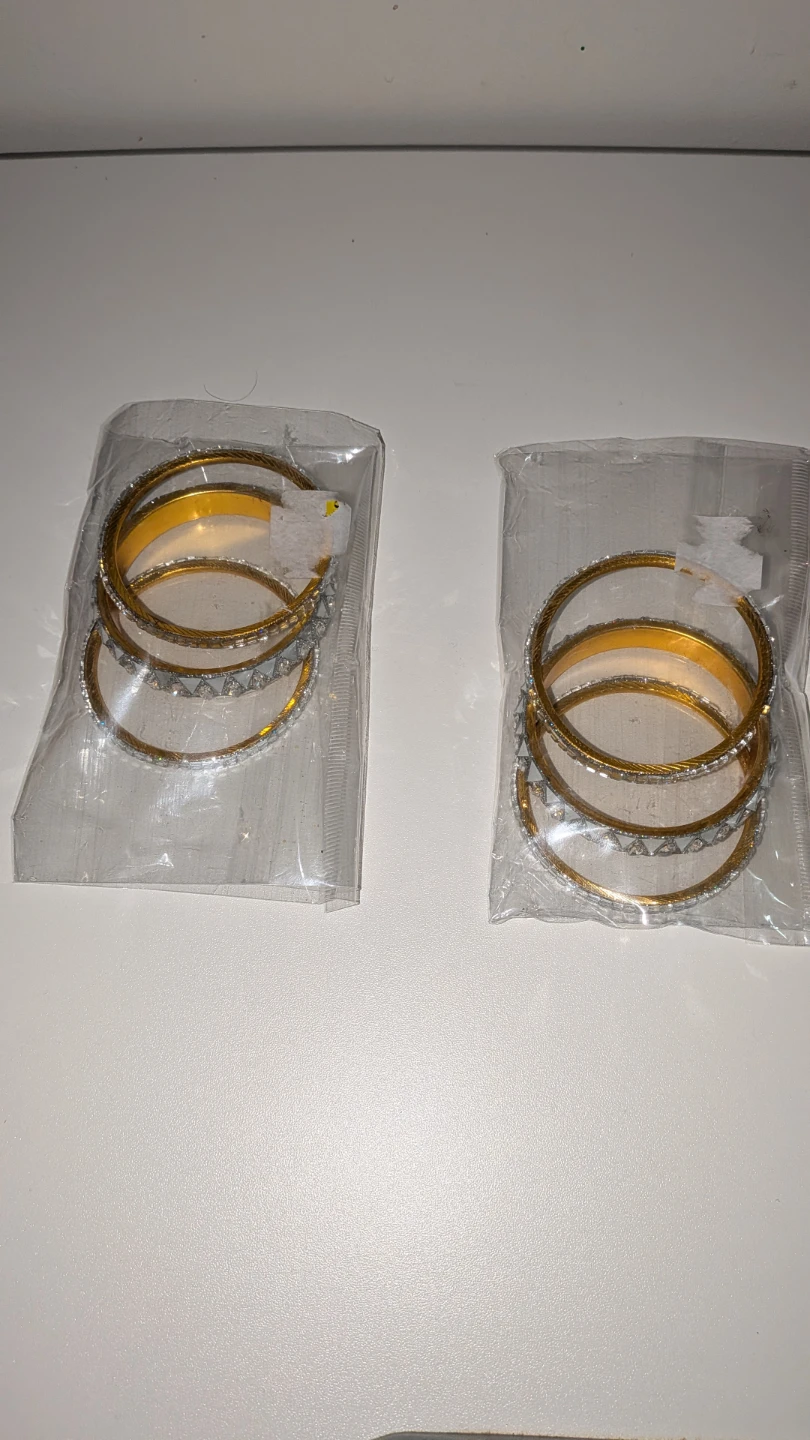 6 Gold Bangles with Rhinestones