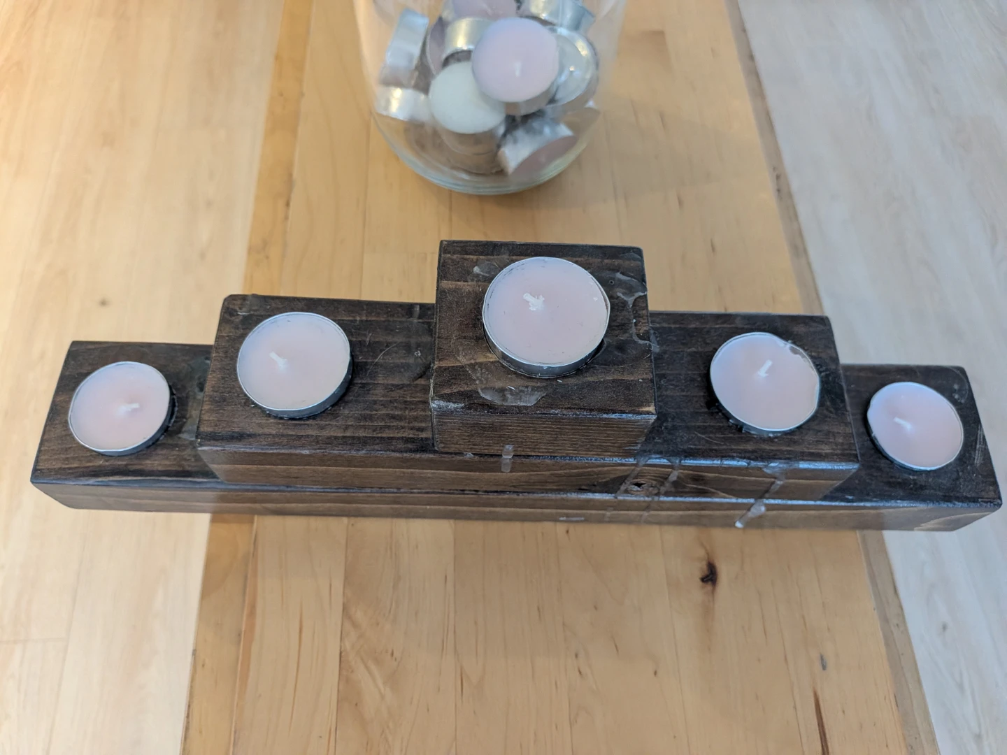 Wooden Tea Light Candle Holder with extra tealigjt candles - photo 2