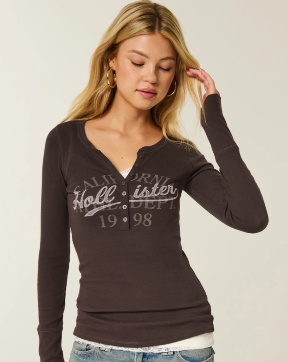 Hollister Long Sleeve Henley Shirt