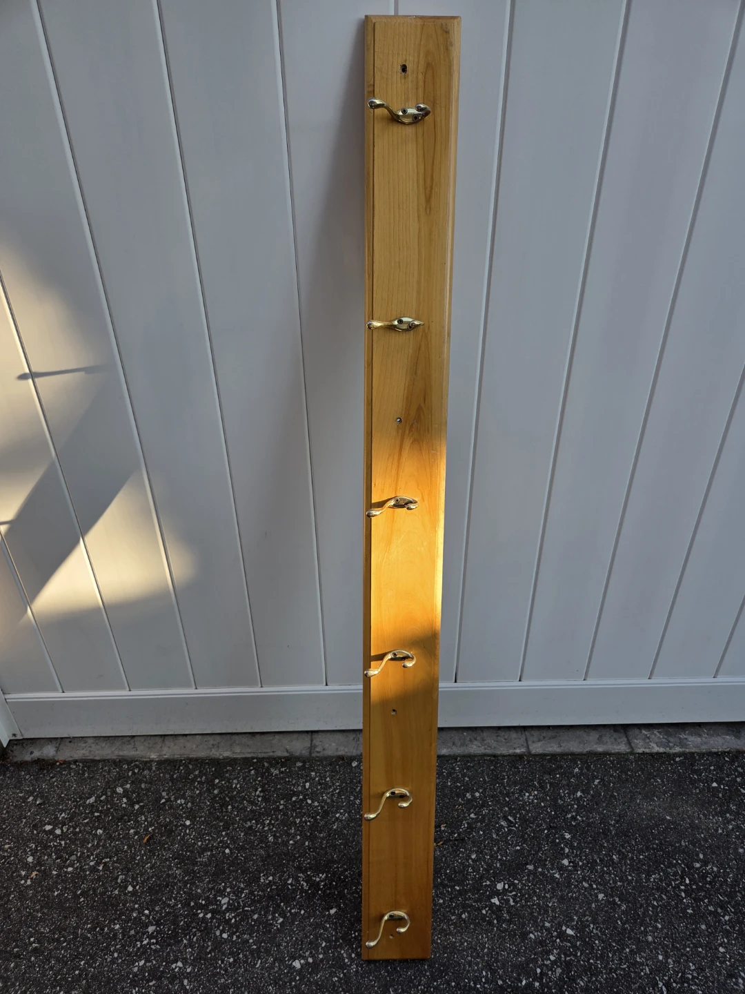 Wooden Coat Rack with Brass Hooks