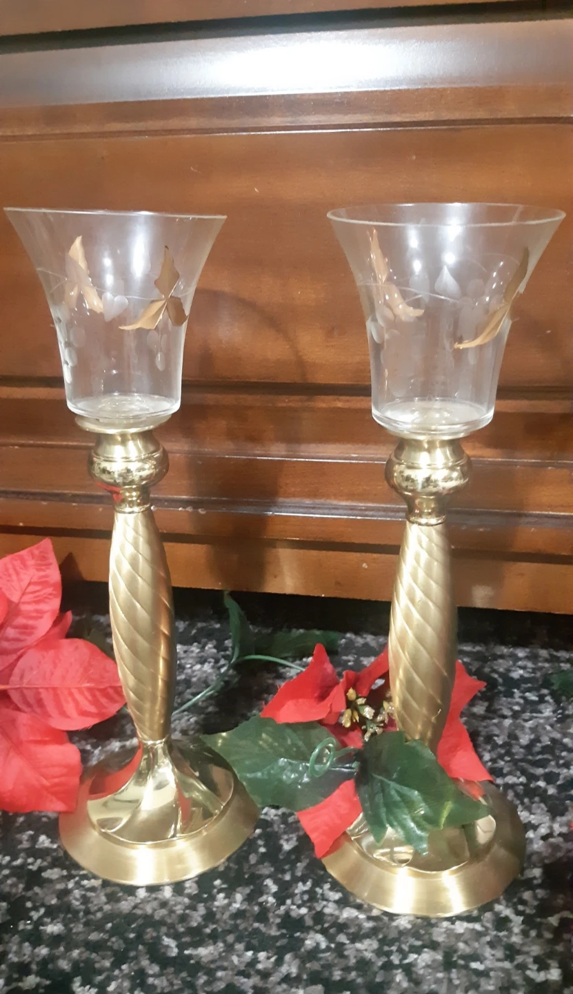 Set of 2 Vintage solid Brass Candlesticks with Glass Holders - photo 5