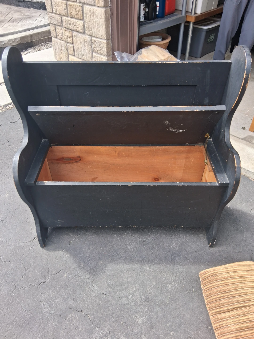 Antique Black Storage Bench with Cushion - photo 2