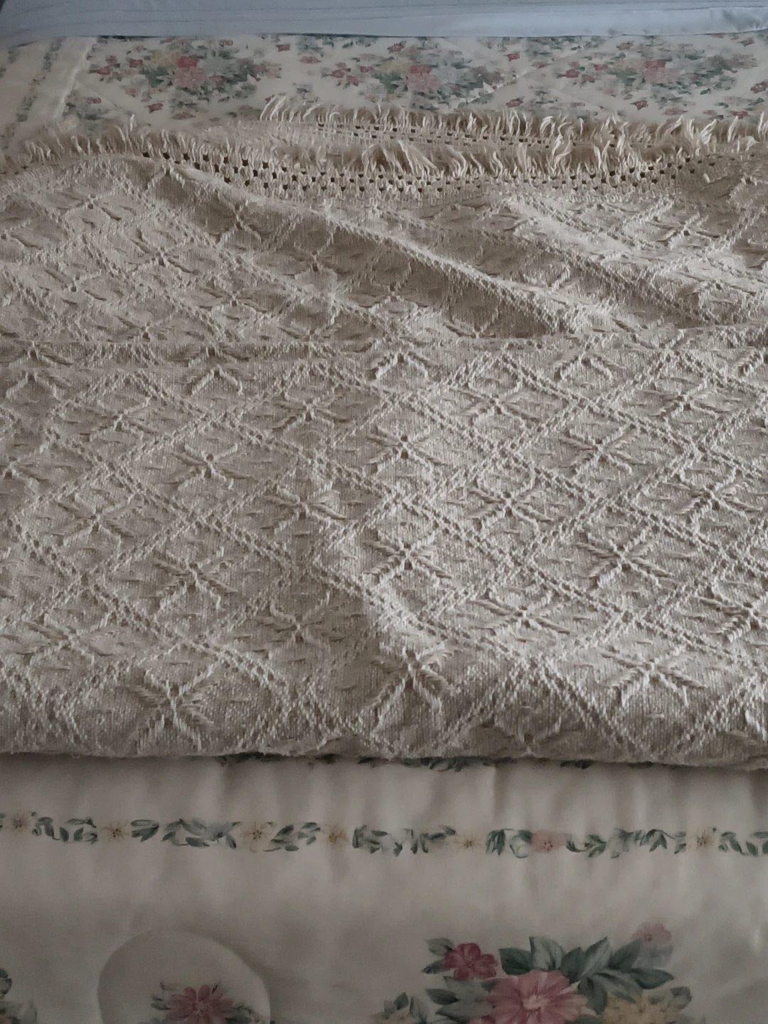Cream Woven Throw Blanket with Fringe - photo 2