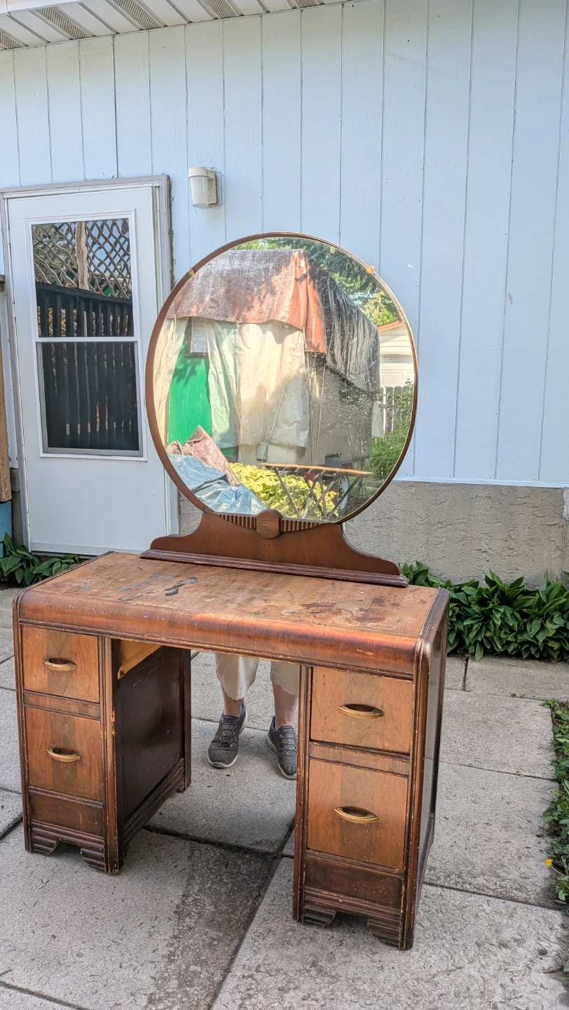 Vintage Vanity Desk with Round Mirror - photo 4