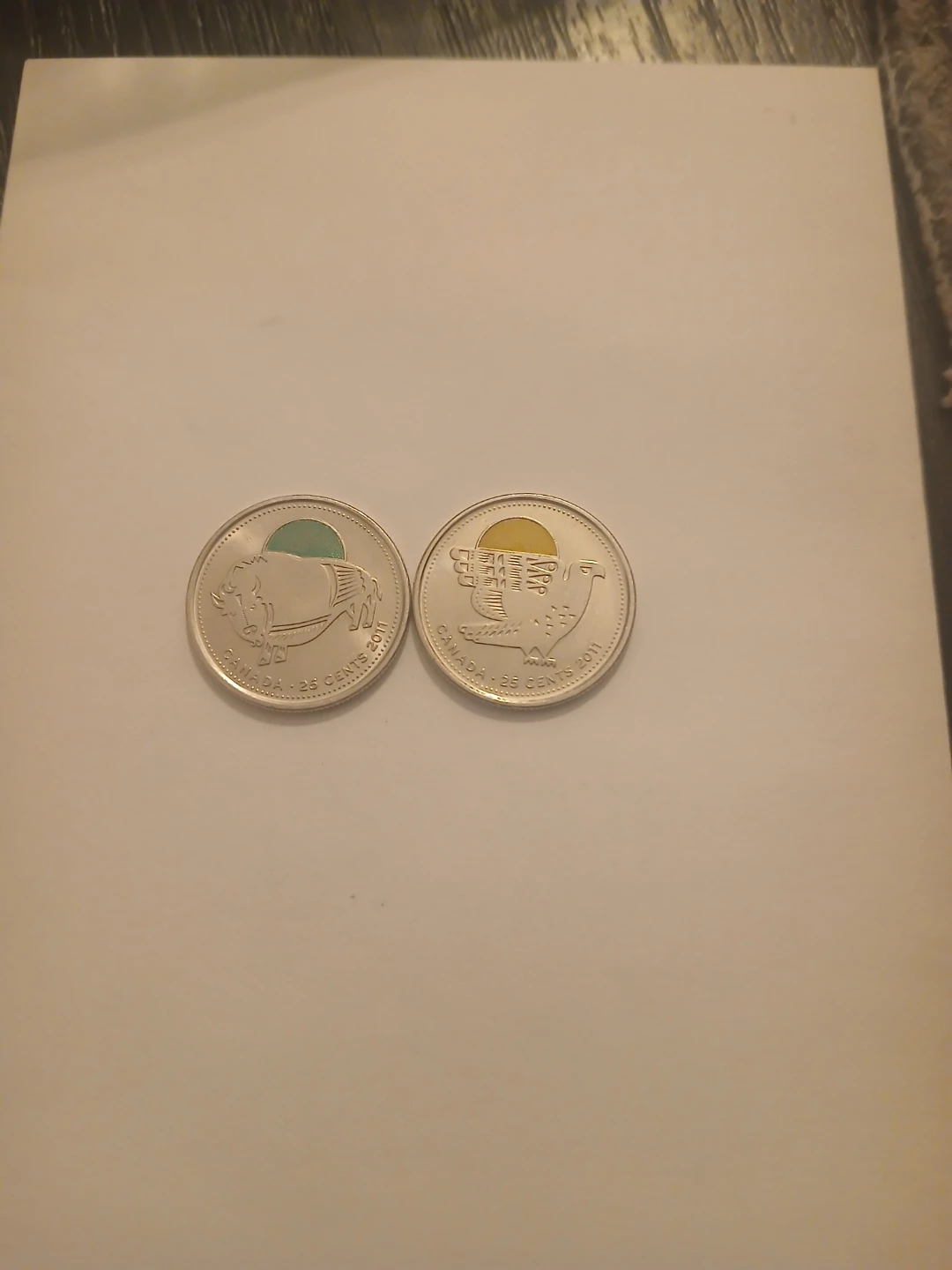 Two Canadian 25 Cent Coins - 2011