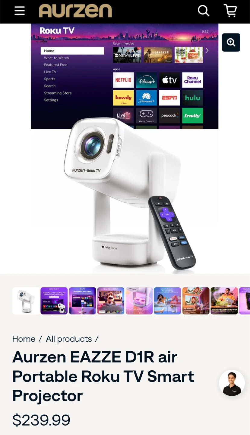 Aurzen D1R Air Portable ROKU TV - SMART Wi-Fi Projector - photo 2