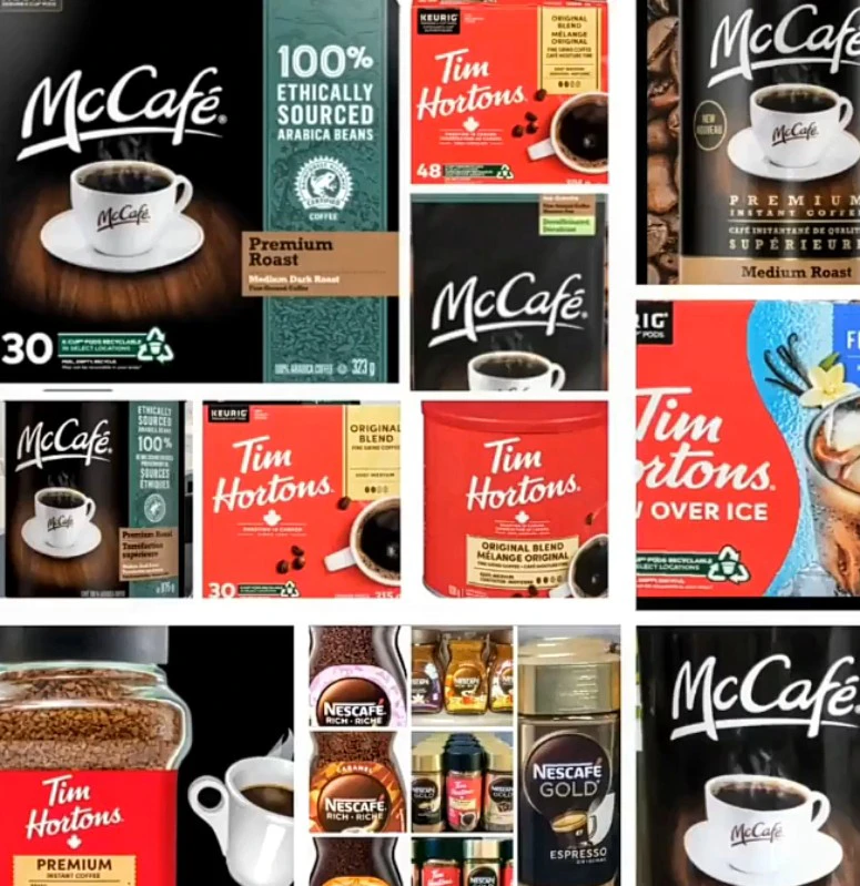 Tim Hortons, McCafé, and Nescafé coffee