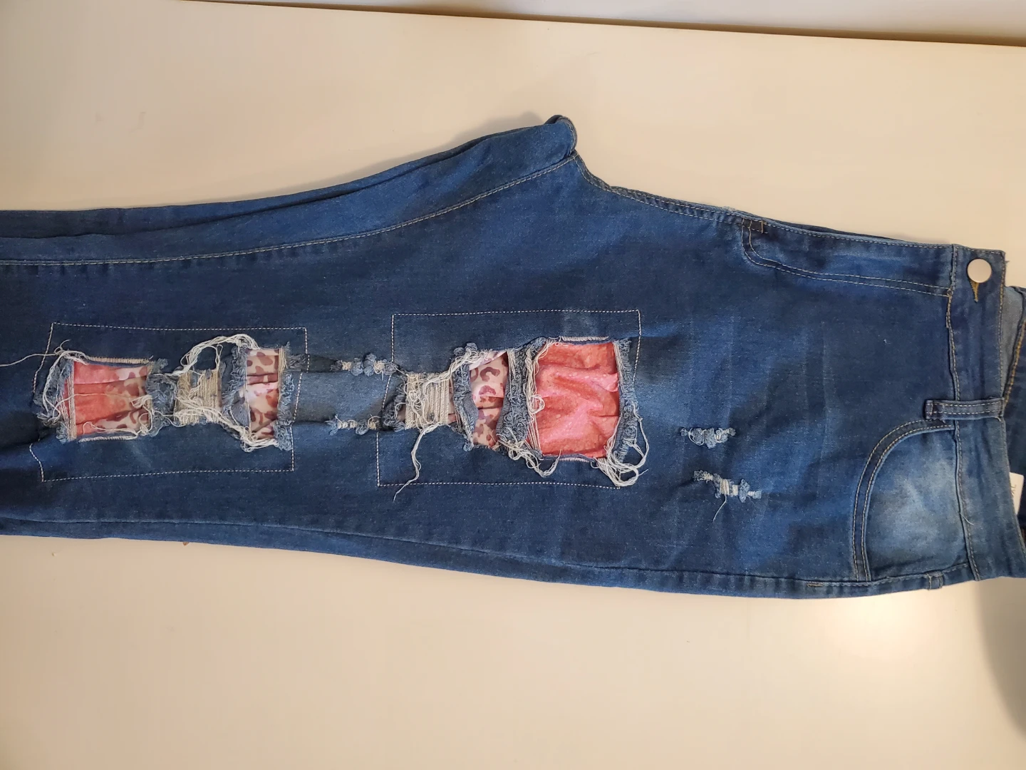 Plus Size Distressed Pink Patchwork Denim Cuffed Jeans - photo 4