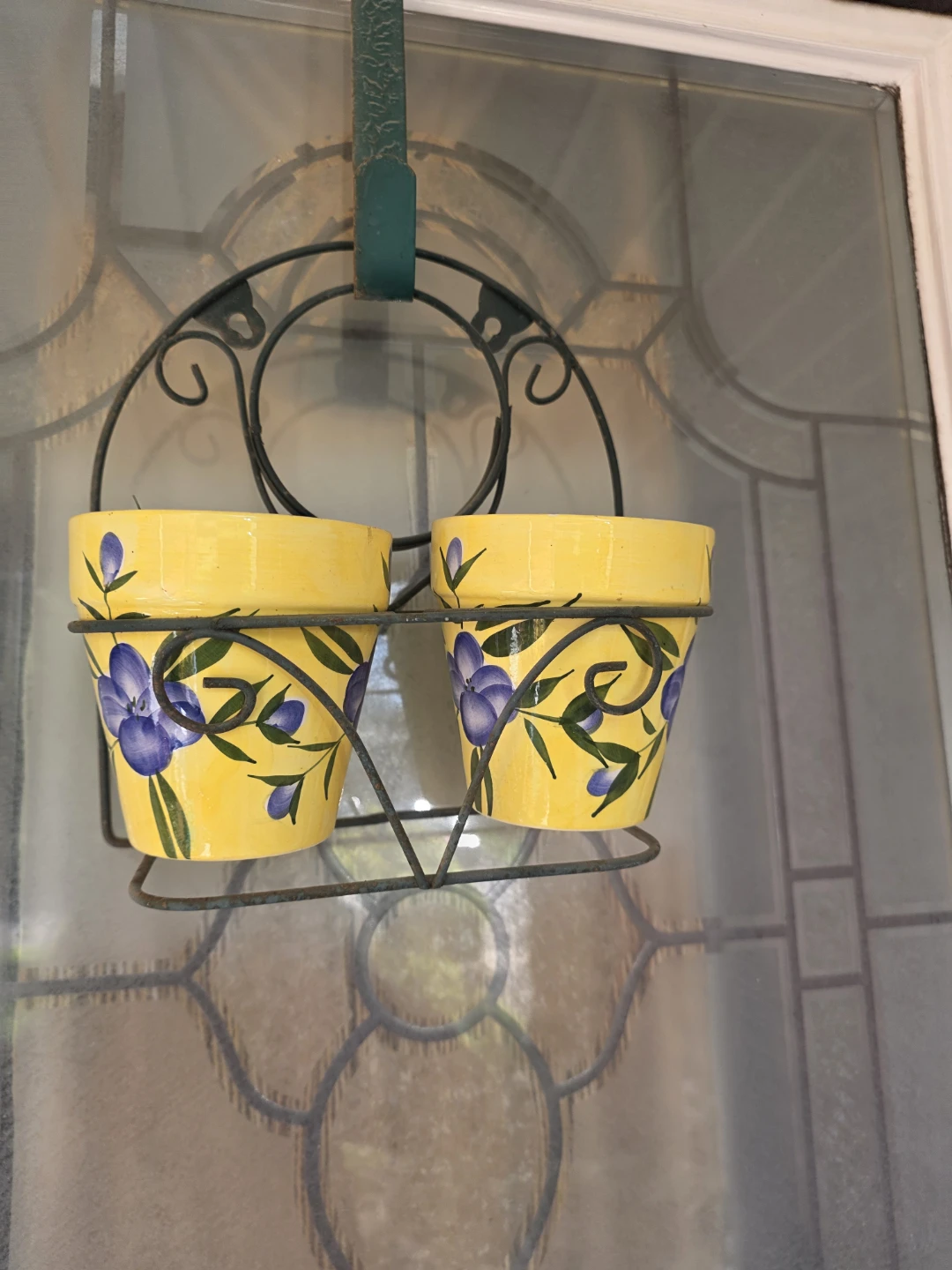 Yellow Floral Planter Set with Holder