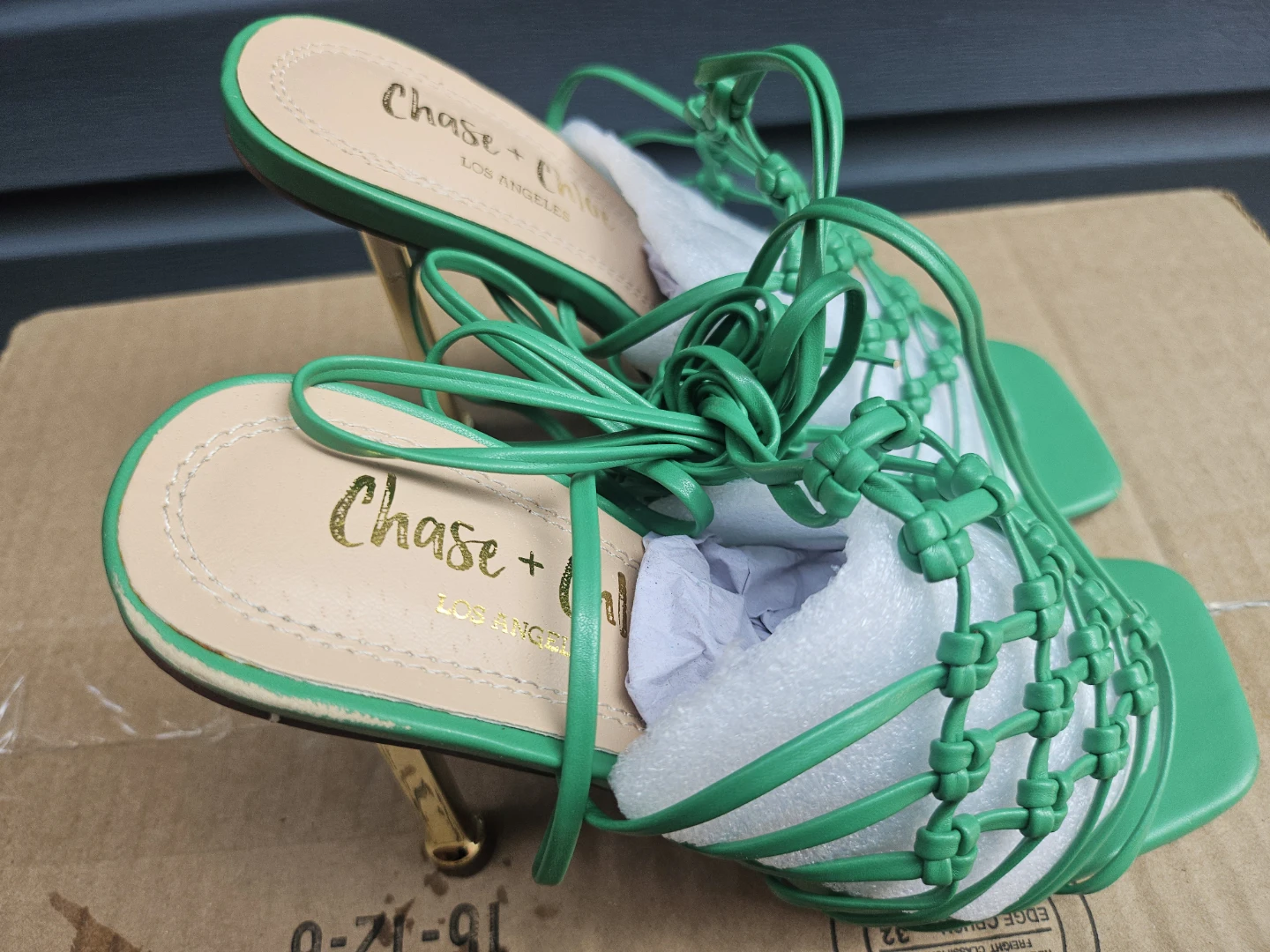 Chase + Chloe Green Woven Lace-Up Heels - photo 3