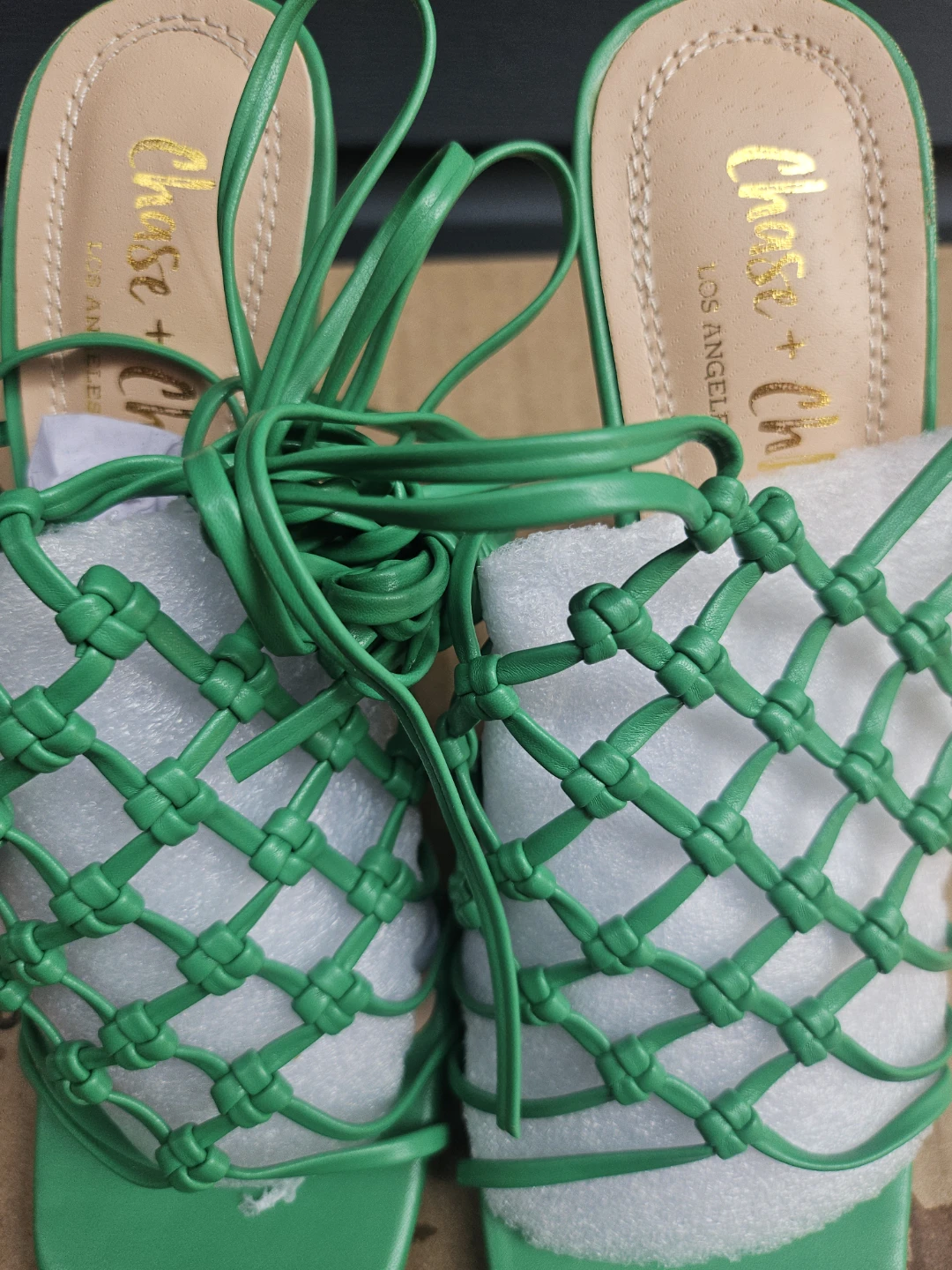Chase + Chloe Green Woven Lace-Up Heels - photo 5