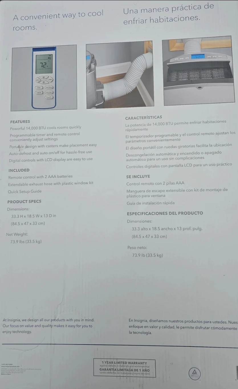 Insignia Portable Air Conditioner 14,000 BTU 3in1 - photo 4