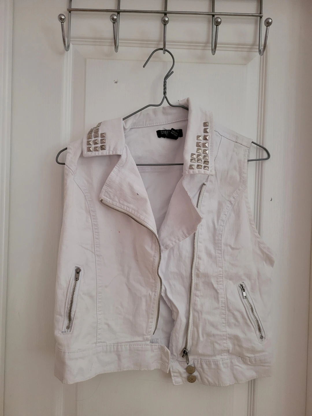 White Studded Sleeveless Jacket