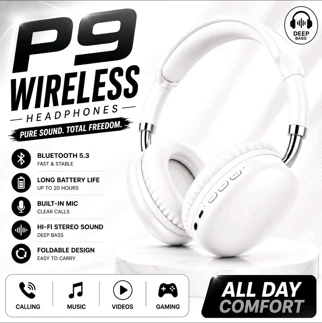 ❤️ P9 Wireless Over-Ear Bluetooth Headphones ( White Color)