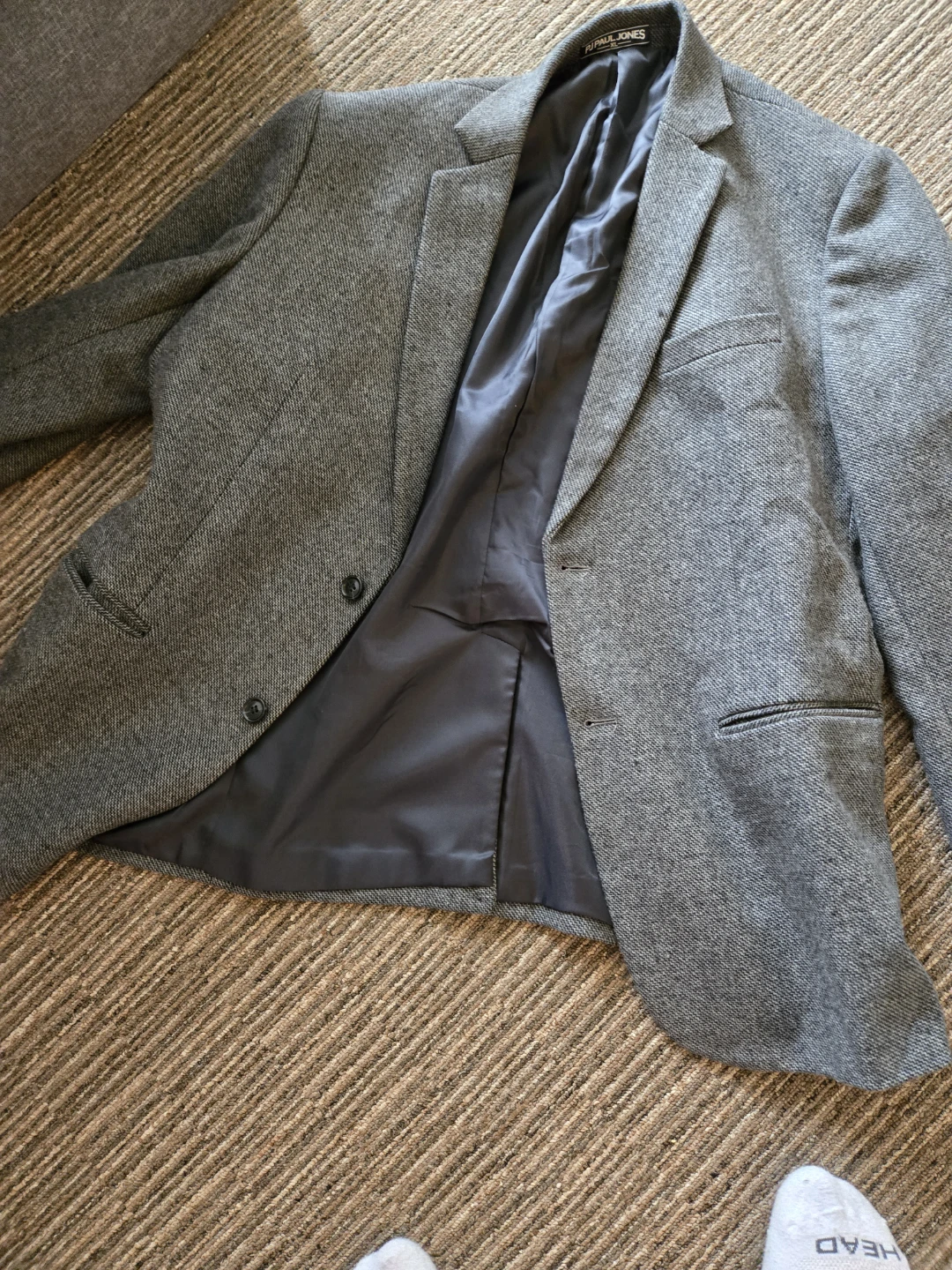 PJ Paul Jones Men's Grey Herringbone Blazer Jacket