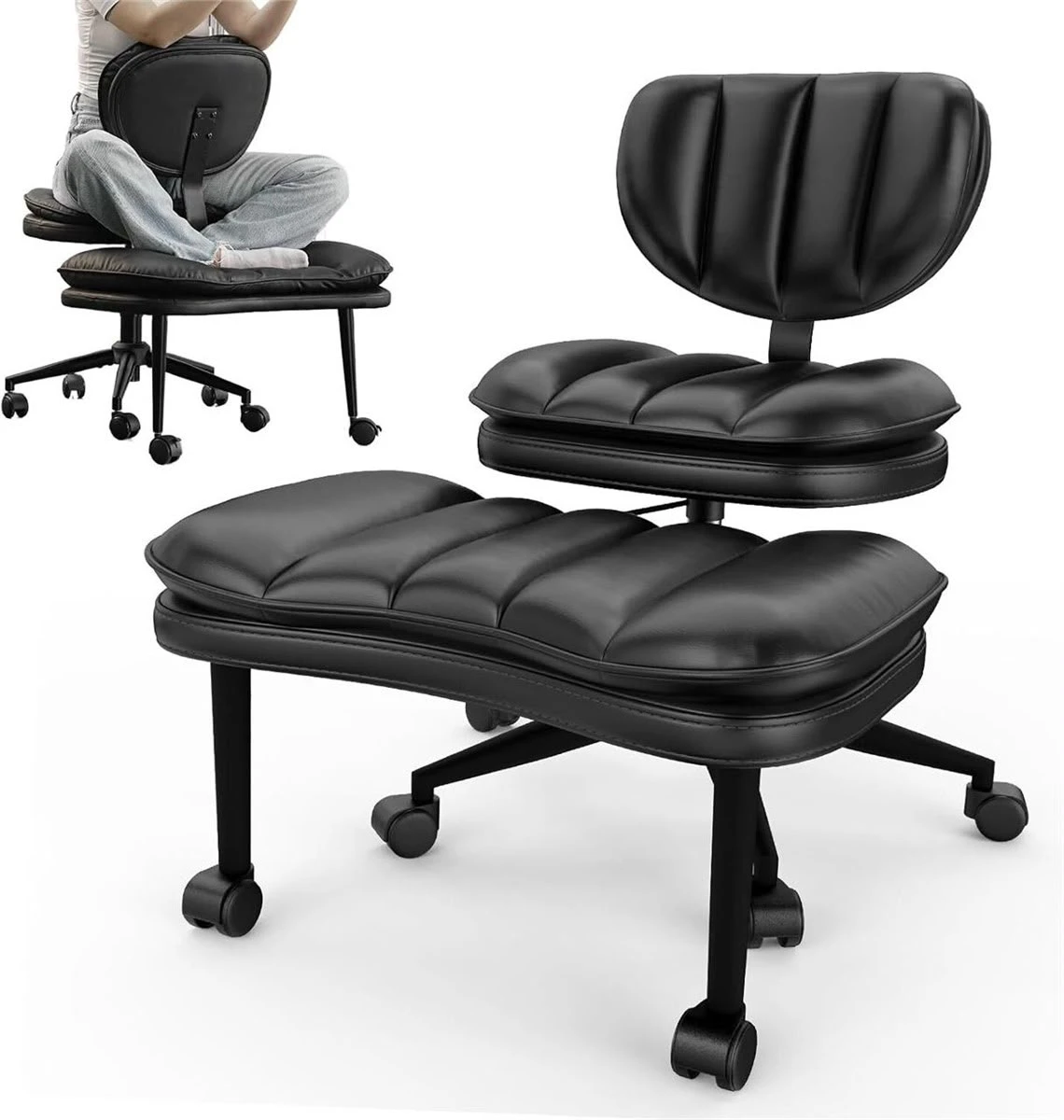 Black Ergonomic Rolling Stool Chair